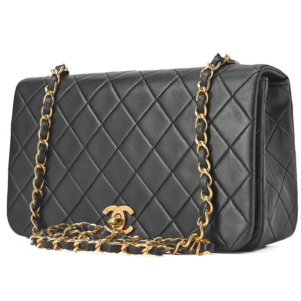 CHANEL Lambskin Matelasse Full Flap Turnlock Chain Shoulder Black Gold-Tone Hardware, Pre-Owned