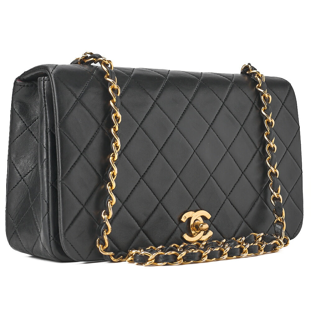 CHANEL Lambskin Matelasse Full Flap Turnlock Chain Shoulder Black Gold-Tone Hardware, Pre-Owned