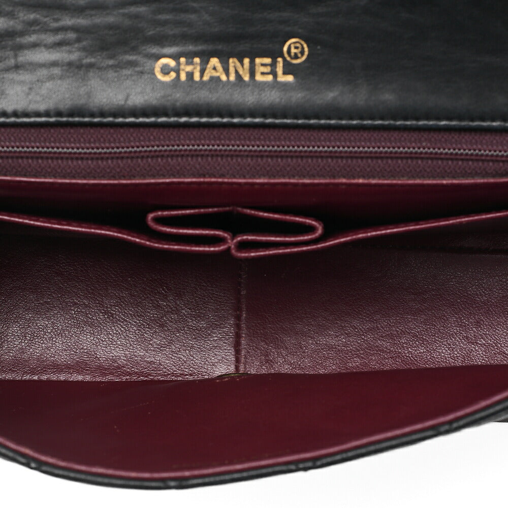 CHANEL Lambskin Matelasse Full Flap Turnlock Chain Shoulder Black Gold-Tone Hardware, Pre-Owned