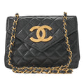 CHANEL Matelasse Big Coco V-Flap Single Push Lock Chain Shoulder Lambskin Black Gold-Tone Hardware, Pre-Owned