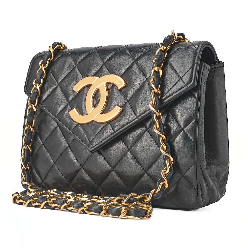 CHANEL Matelasse Big Coco V-Flap Single Push Lock Chain Shoulder Lambskin Black Gold-Tone Hardware, Pre-Owned