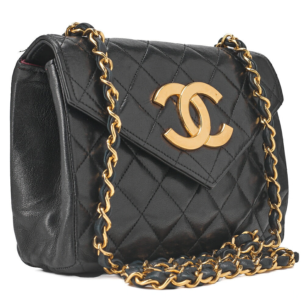 CHANEL Matelasse Big Coco V-Flap Single Push Lock Chain Shoulder Lambskin Black Gold-Tone Hardware, Pre-Owned