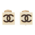 CHANEL Earrings Square Coco Mark White x Black (Gold Plated)Gold-Tone Hardware, Pre-Owned