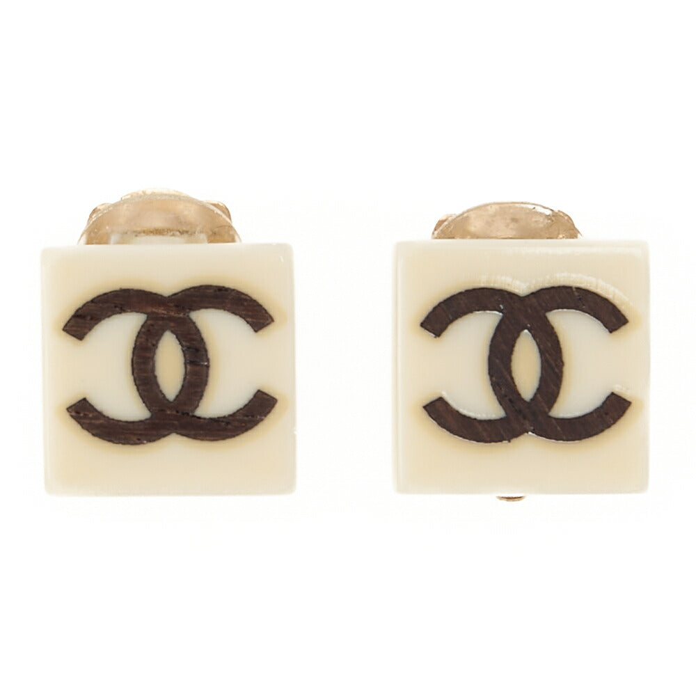 CHANEL Earrings Square Coco Mark White x Black (Gold Plated)Gold-Tone Hardware, Pre-Owned