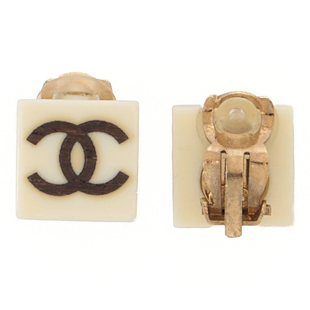 CHANEL Earrings Square Coco Mark White x Black (Gold Plated)Gold-Tone Hardware, Pre-Owned