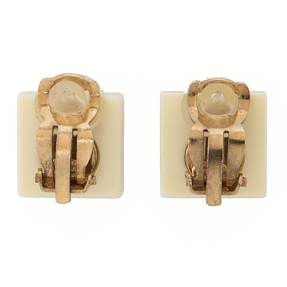 CHANEL Earrings Square Coco Mark White x Black (Gold Plated)Gold-Tone Hardware, Pre-Owned
