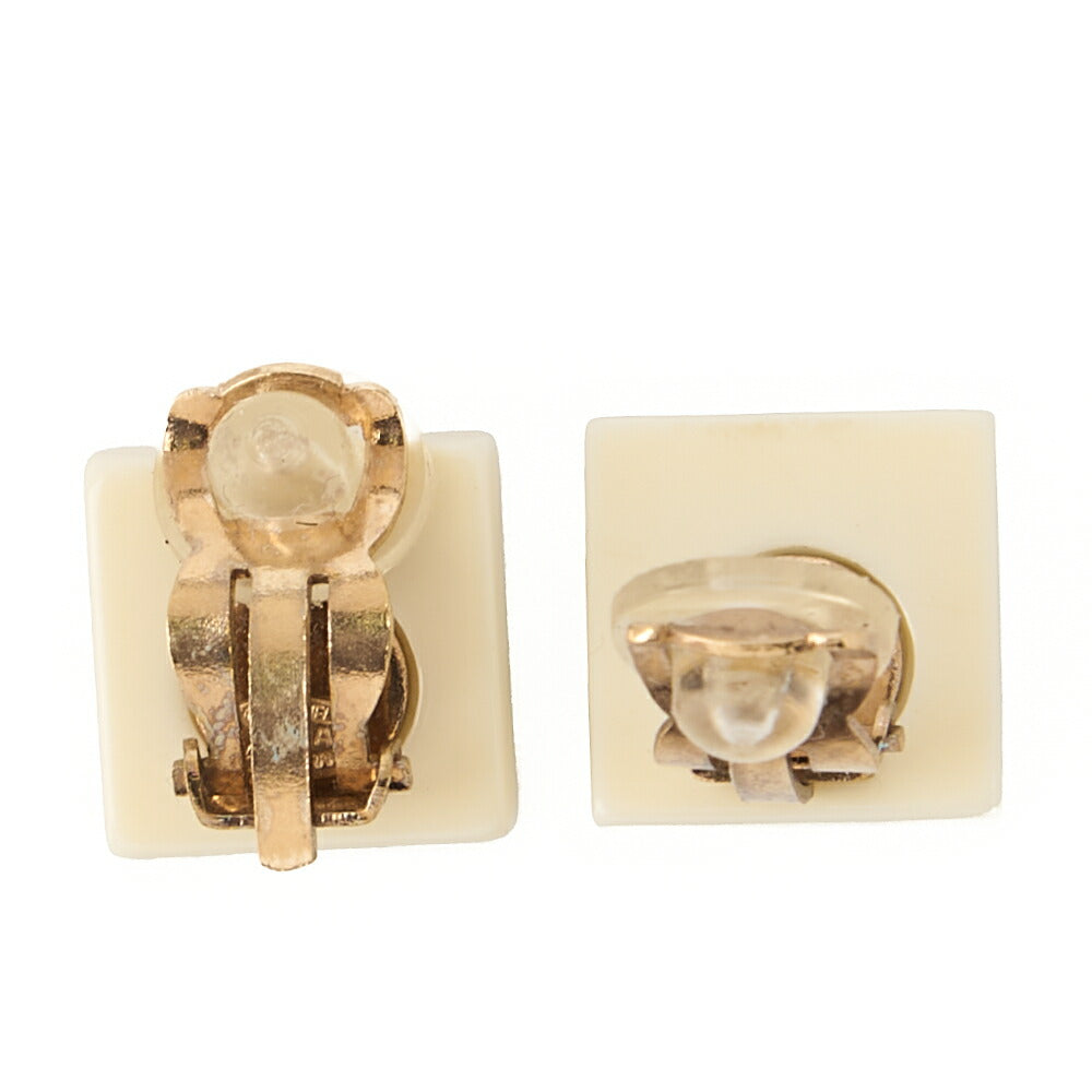 CHANEL Earrings Square Coco Mark White x Black (Gold Plated)Gold-Tone Hardware, Pre-Owned