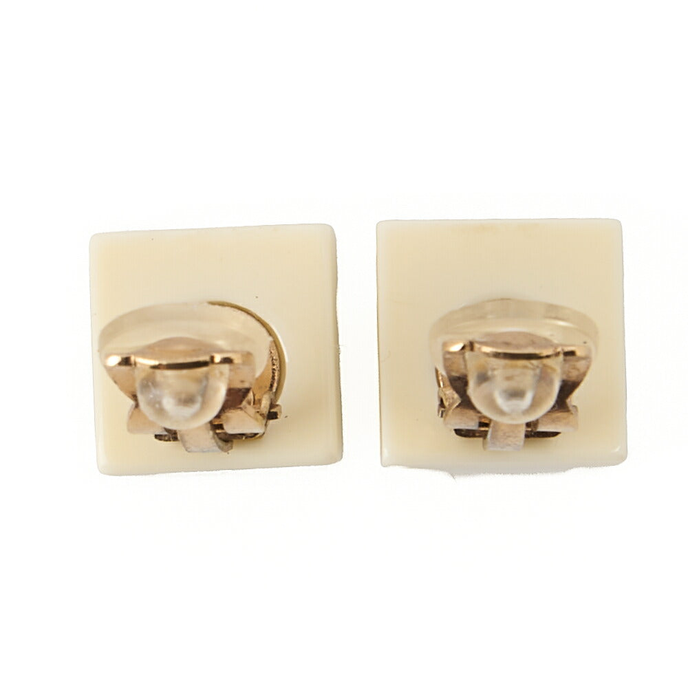 CHANEL Earrings Square Coco Mark White x Black (Gold Plated)Gold-Tone Hardware, Pre-Owned