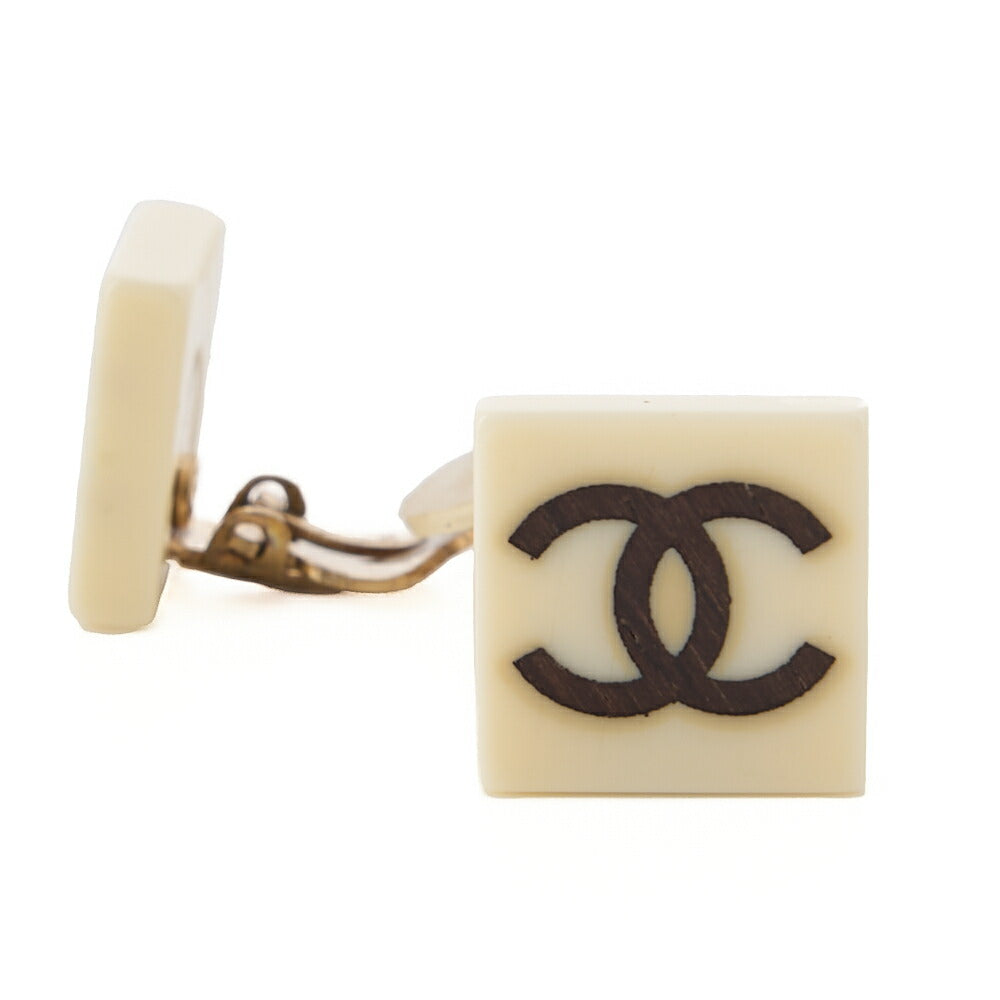 CHANEL Earrings Square Coco Mark White x Black (Gold Plated)Gold-Tone Hardware, Pre-Owned