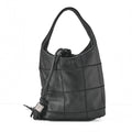 CHANEL Handbag Calfskin Chocolate Bar Logo Mark with Fringe Black Silver-Tone Hardware, Pre-Owned