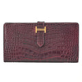 HERMES B?ance Souffl Alligator 2-fold long wallet Bordeaux Gold-Tone Hardware, Pre-Owned