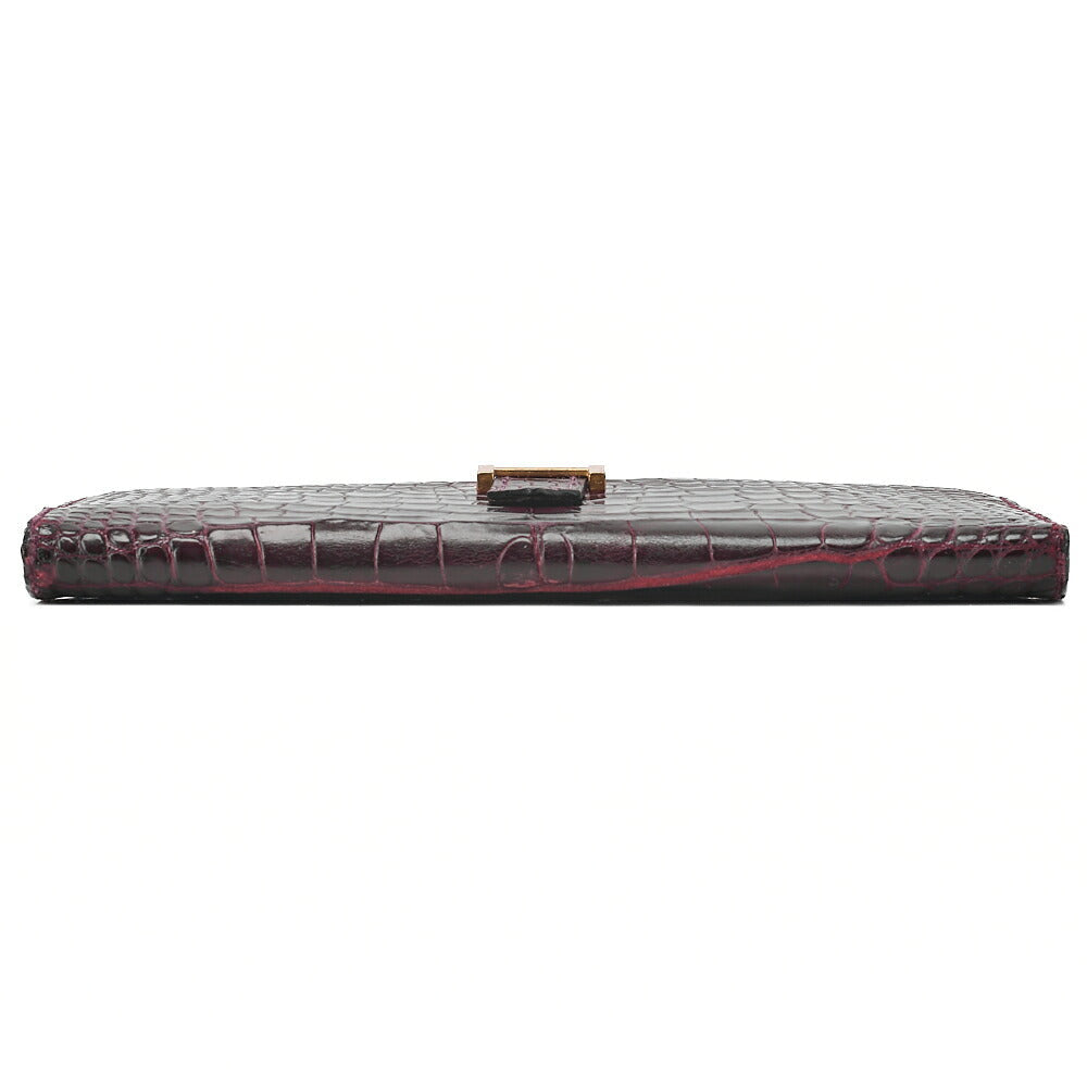 HERMES B?ance Souffl Alligator 2-fold long wallet Bordeaux Gold-Tone Hardware, Pre-Owned