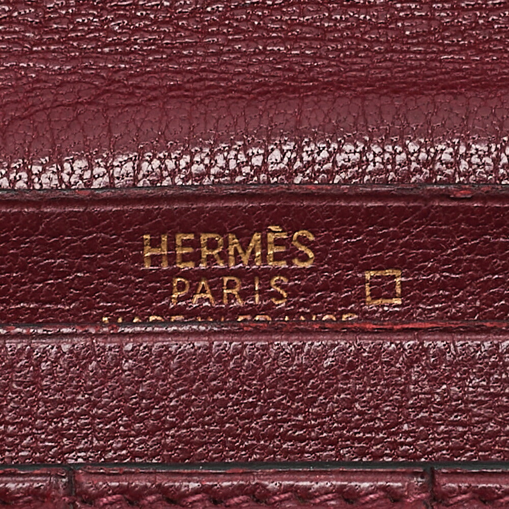 HERMES B?ance Souffl Alligator 2-fold long wallet Bordeaux Gold-Tone Hardware, Pre-Owned
