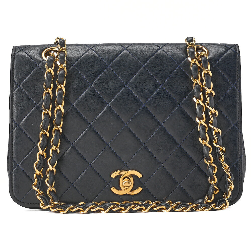 CHANEL Lambskin Matelasse Full Flap Turnlock Chain Shoulder Navy Gold-Tone Hardware, Pre-Owned