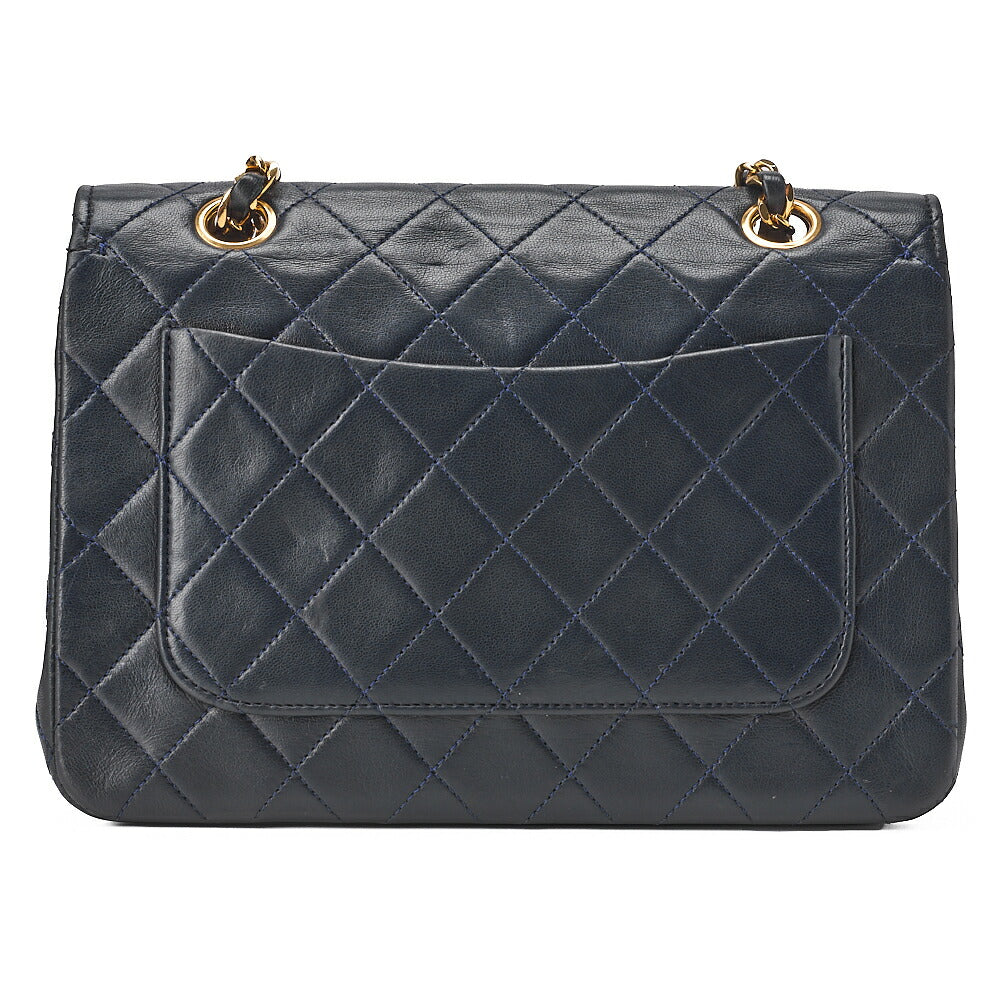 CHANEL Lambskin Matelasse Full Flap Turnlock Chain Shoulder Navy Gold-Tone Hardware, Pre-Owned