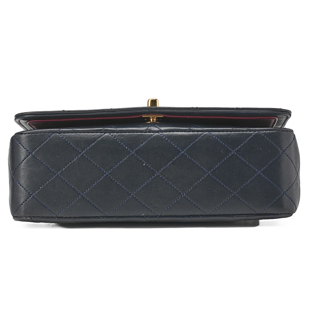 CHANEL Lambskin Matelasse Full Flap Turnlock Chain Shoulder Navy Gold-Tone Hardware, Pre-Owned