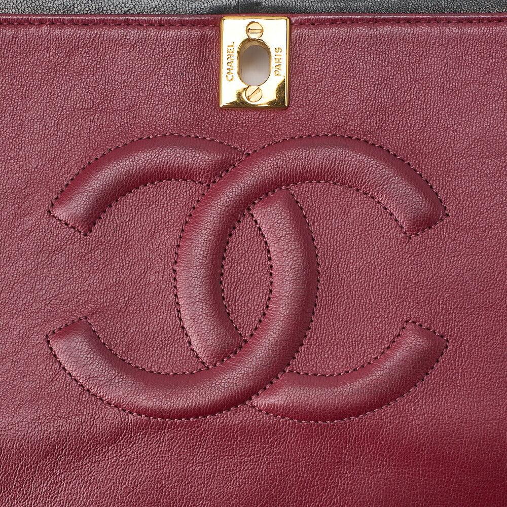 CHANEL Lambskin Matelasse Full Flap Turnlock Chain Shoulder Navy Gold-Tone Hardware, Pre-Owned
