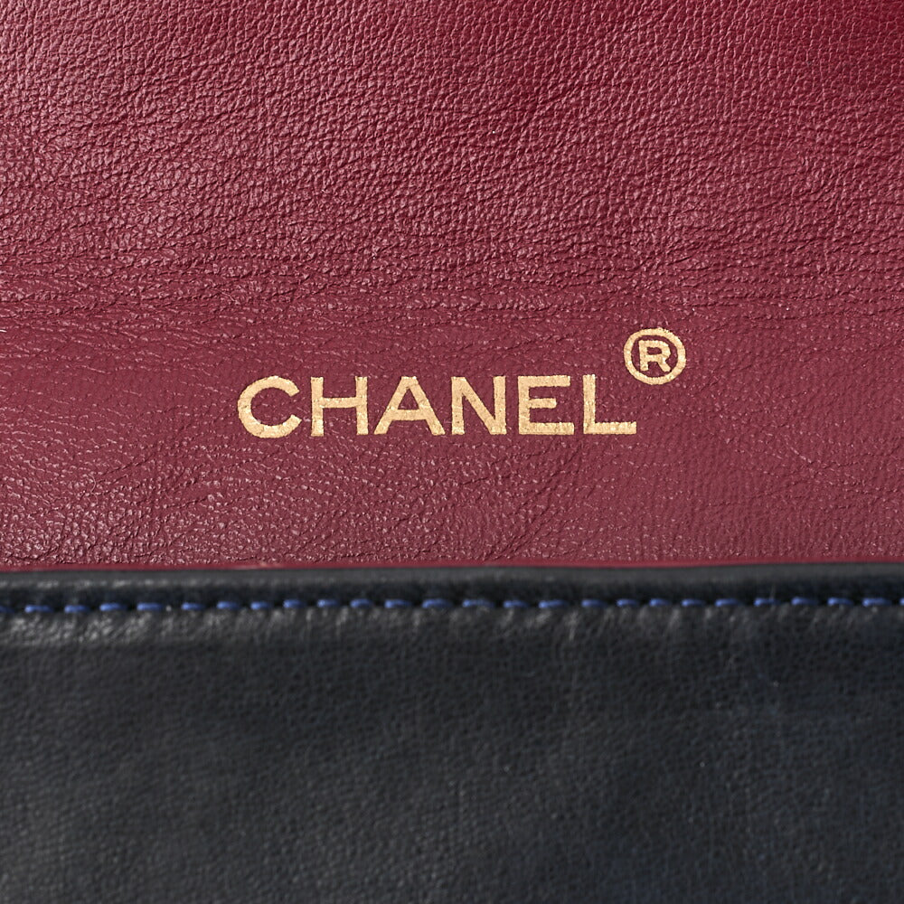 CHANEL Lambskin Matelasse Full Flap Turnlock Chain Shoulder Navy Gold-Tone Hardware, Pre-Owned