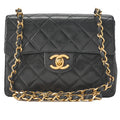 CHANEL Chain Shoulder Bag Mini Matelasse 17cm Lambskin Black Gold-Tone Hardware, Pre-Owned