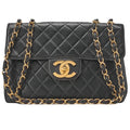 CHANEL Chain Shoulder Bag Coco Mark Deca Matelasse 30cm Single Flap Lambskin Black Gold-Tone Hardware, Pre-Owned