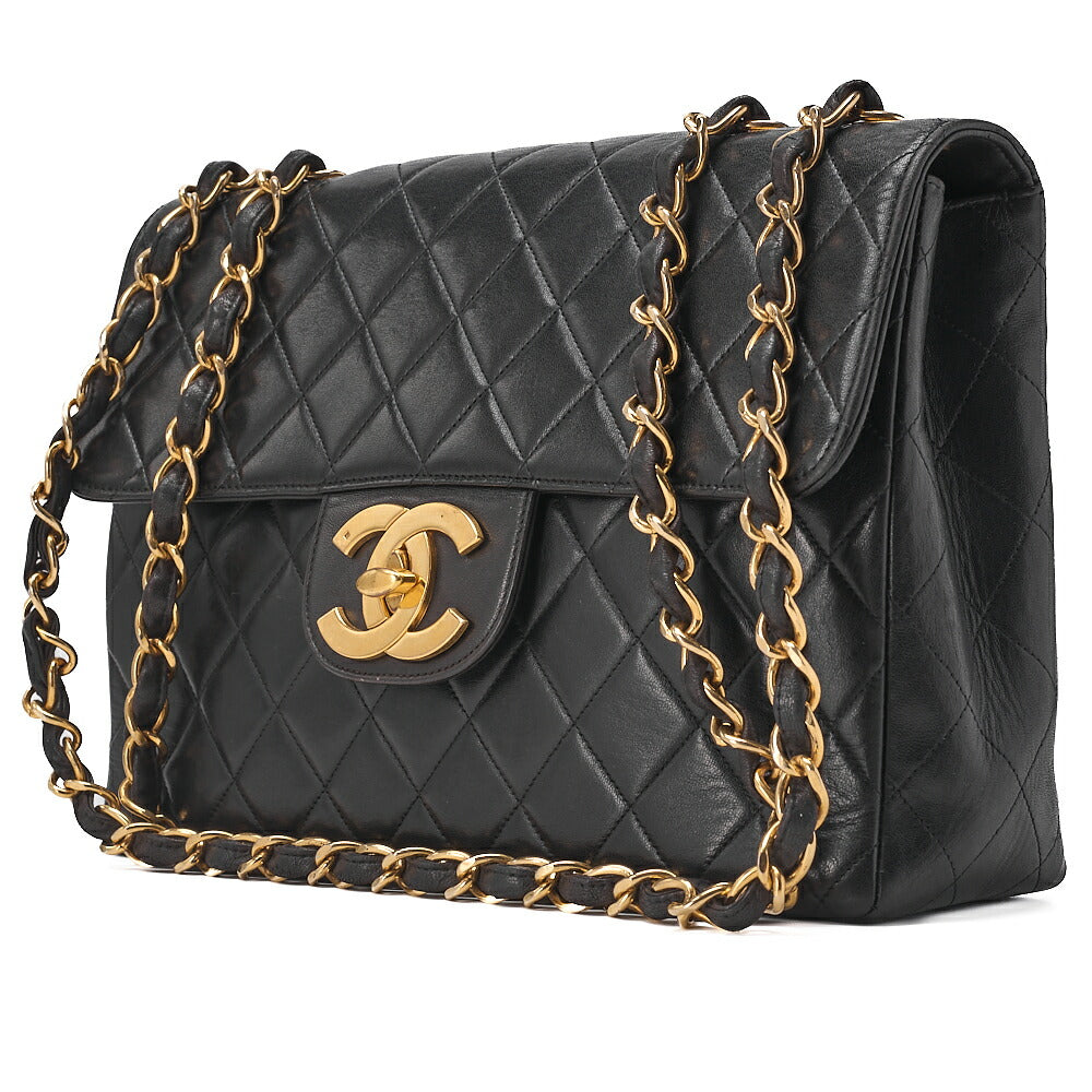 CHANEL Chain Shoulder Bag Coco Mark Deca Matelasse 30cm Single Flap Lambskin Black Gold-Tone Hardware, Pre-Owned