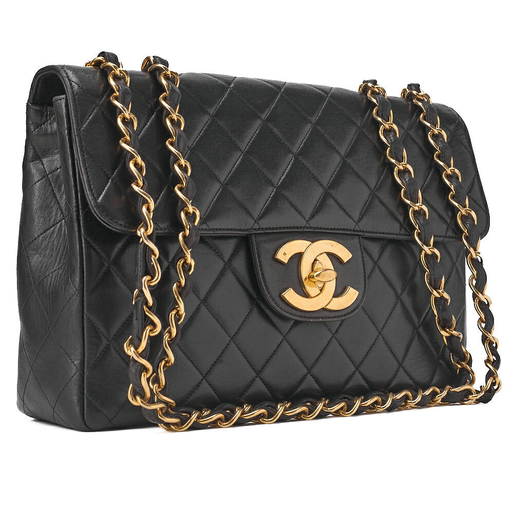 CHANEL Chain Shoulder Bag Coco Mark Deca Matelasse 30cm Single Flap Lambskin Black Gold-Tone Hardware, Pre-Owned