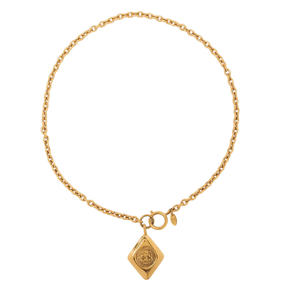 CHANEL Necklace Diamond Pulette Coco Mark GP (Gold Plated) Gold-Tone Hardware, Pre-Owned