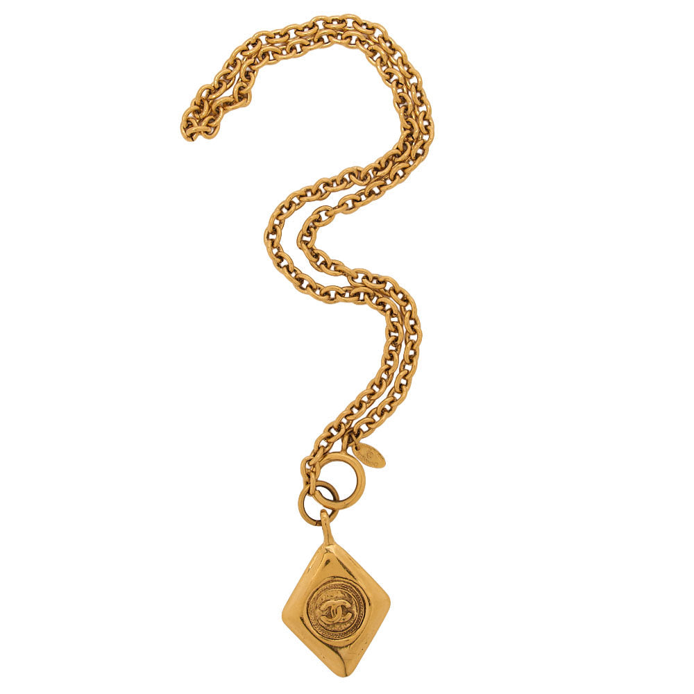 CHANEL Necklace Diamond Pulette Coco Mark GP (Gold Plated) Gold-Tone Hardware, Pre-Owned