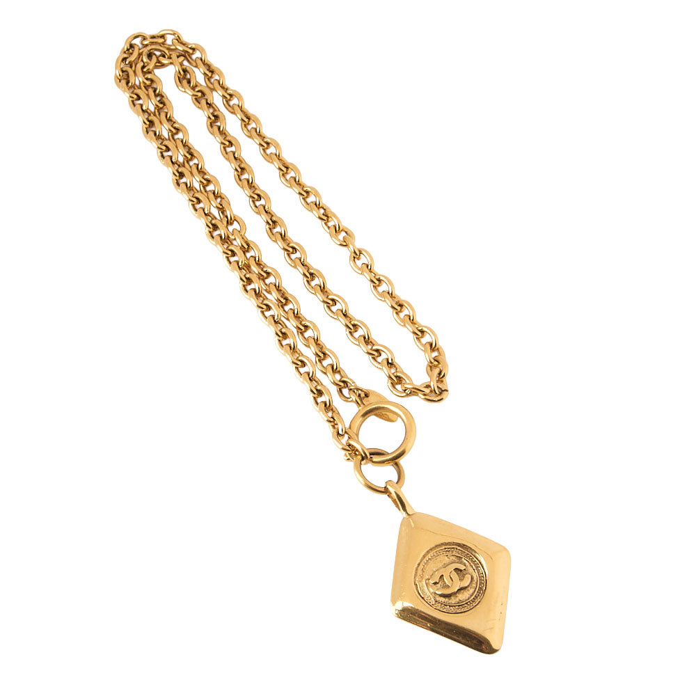 CHANEL Necklace Diamond Pulette Coco Mark GP (Gold Plated) Gold-Tone Hardware, Pre-Owned