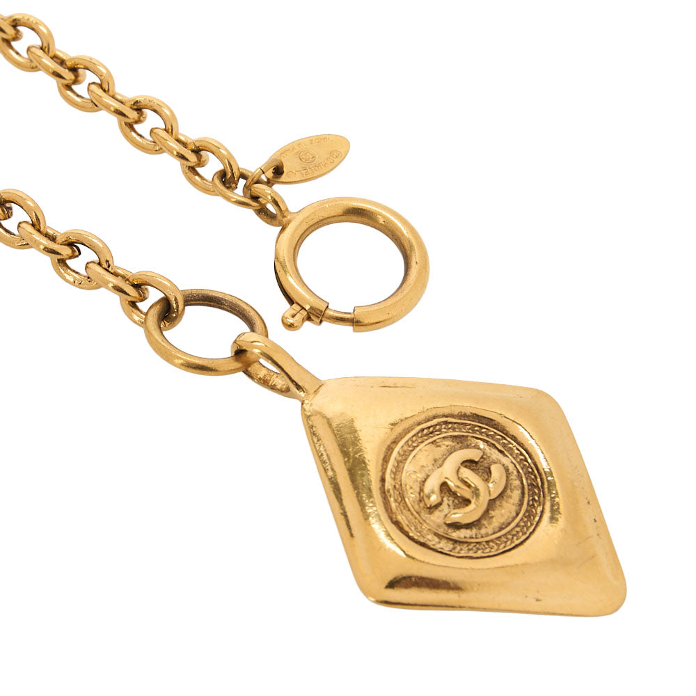 CHANEL Necklace Diamond Pulette Coco Mark GP (Gold Plated) Gold-Tone Hardware, Pre-Owned