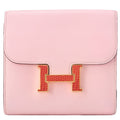 HERMES Constance Compact Bi-fold Wallet Swift x Lizard Rose Sakura Gold-Tone Hardware, Pre-Owned