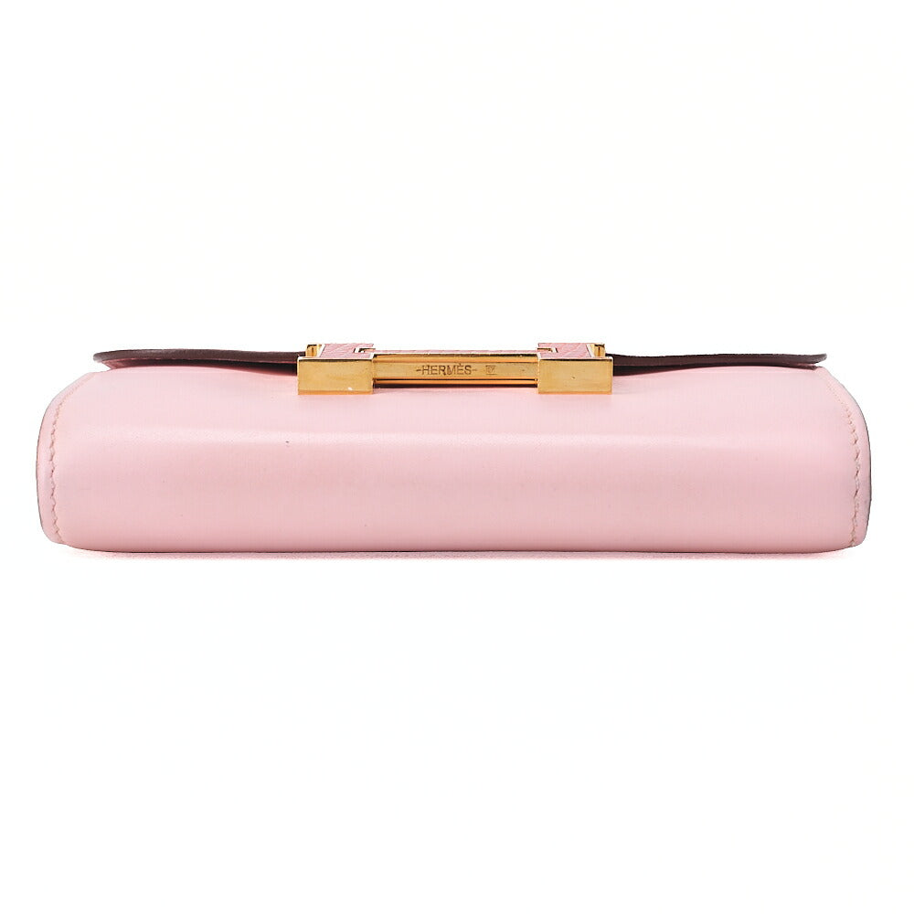 HERMES Constance Compact Bi-fold Wallet Swift x Lizard Rose Sakura Gold-Tone Hardware, Pre-Owned