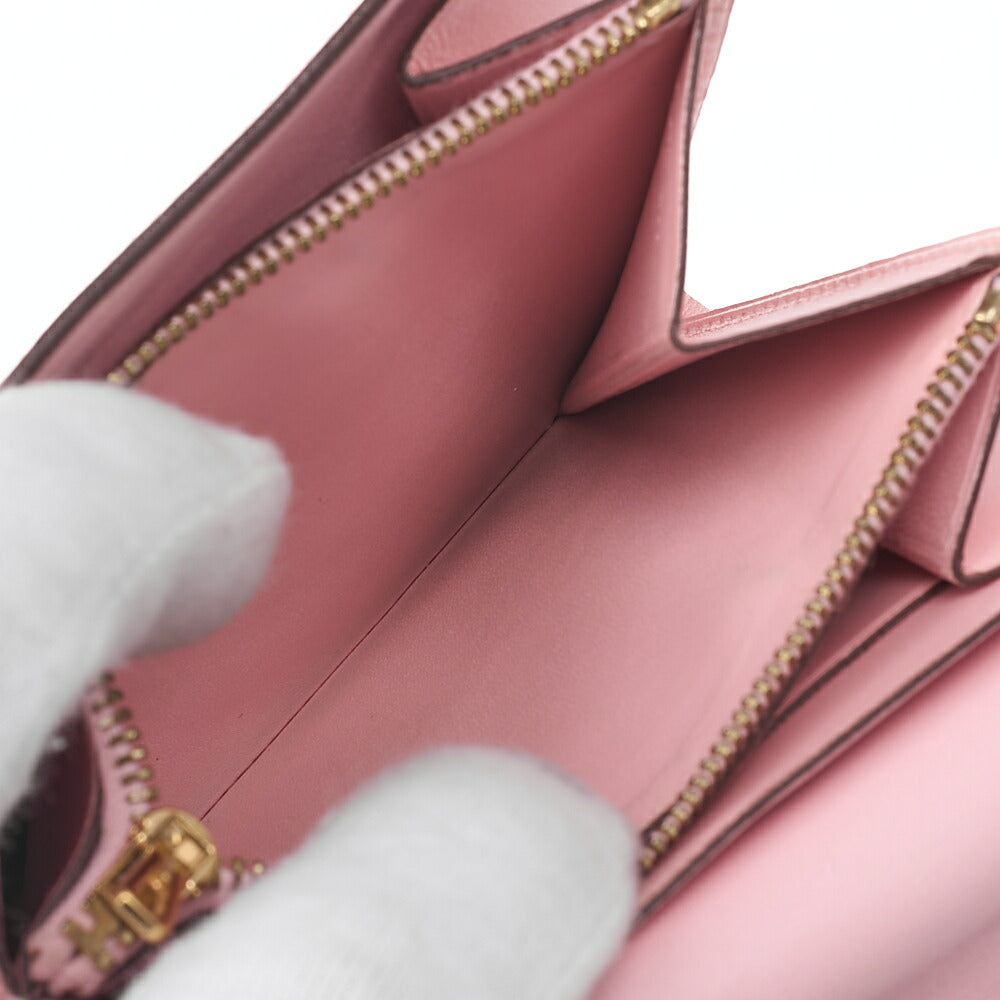 HERMES Constance Compact Bi-fold Wallet Swift x Lizard Rose Sakura Gold-Tone Hardware, Pre-Owned