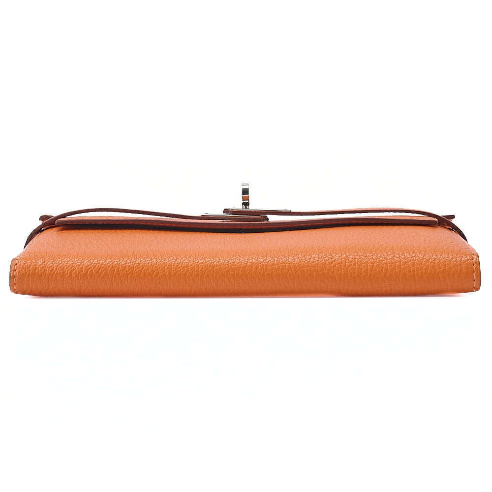 HERMES Kelly Wallet 3-Fold Long Wallet Chevre Orange Silver-Tone Hardware, Pre-Owned