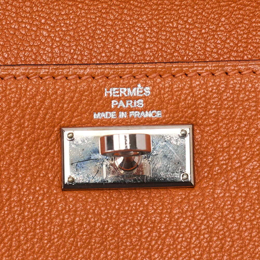 HERMES Kelly Wallet 3-Fold Long Wallet Chevre Orange Silver-Tone Hardware, Pre-Owned