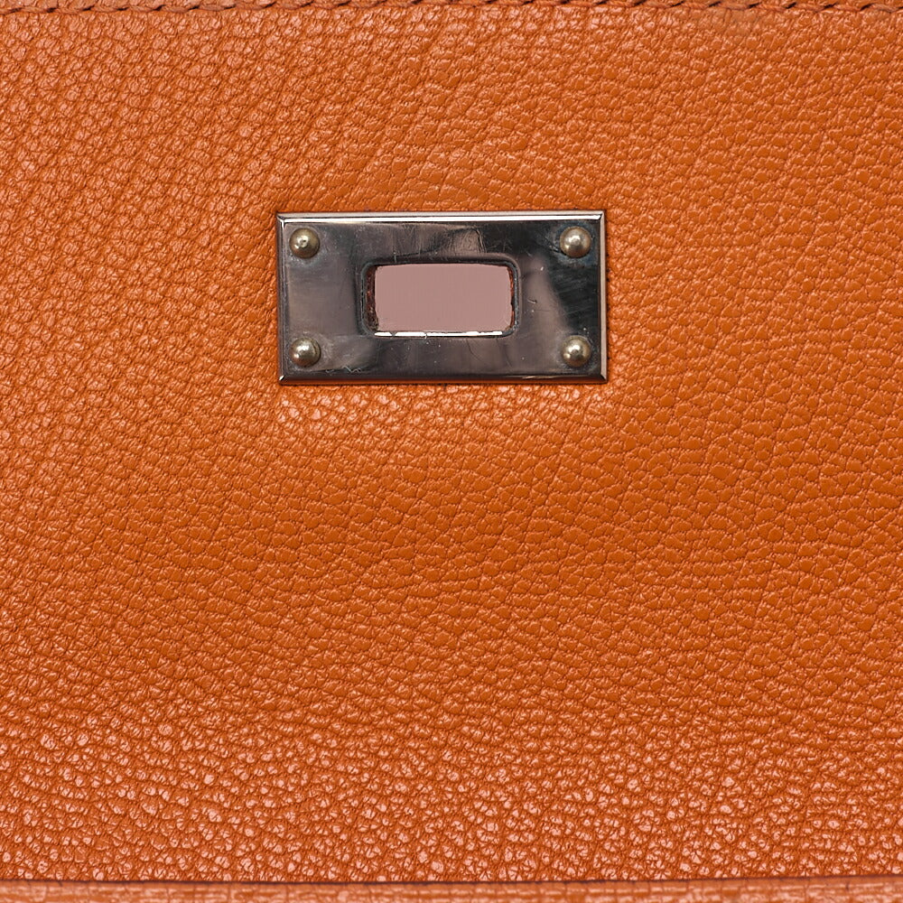HERMES Kelly Wallet 3-Fold Long Wallet Chevre Orange Silver-Tone Hardware, Pre-Owned