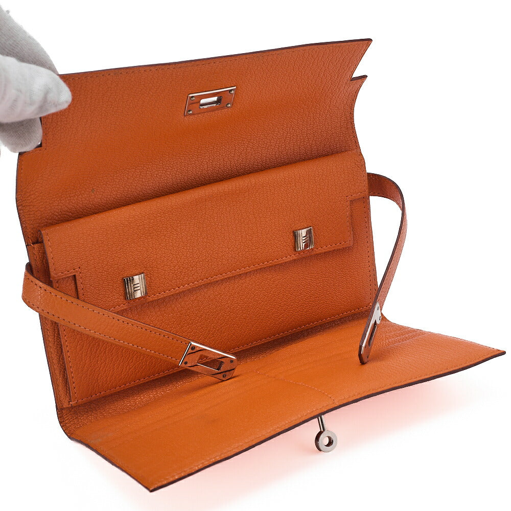 HERMES Kelly Wallet 3-Fold Long Wallet Chevre Orange Silver-Tone Hardware, Pre-Owned