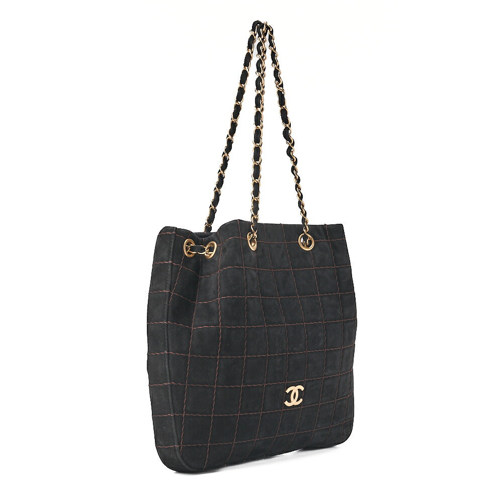 CHANEL Chocolate Bar Wild Stitch Drawstring Suede Black Gold-Tone Hardware, Pre-Owned