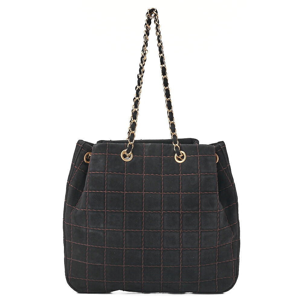 CHANEL Chocolate Bar Wild Stitch Drawstring Suede Black Gold-Tone Hardware, Pre-Owned
