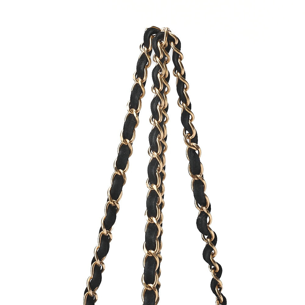 CHANEL Chocolate Bar Wild Stitch Drawstring Suede Black Gold-Tone Hardware, Pre-Owned