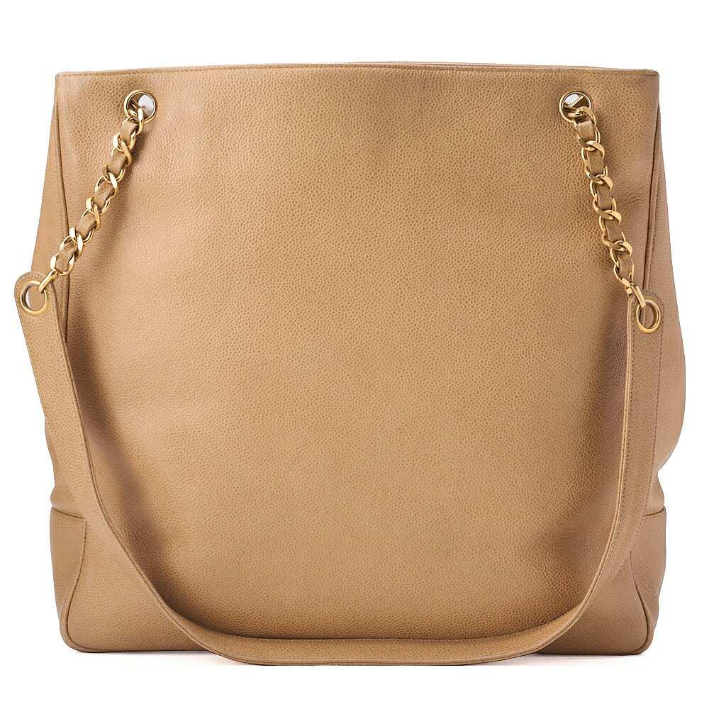 CHANEL Big Coco Mark Double Chain Shoulder Caviar Skin Beige Gold-Tone Hardware, Pre-Owned