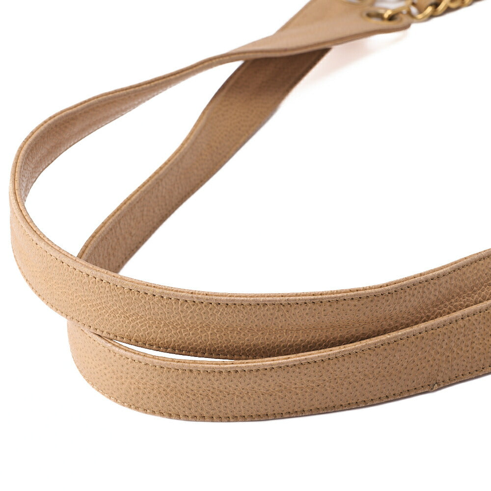 CHANEL Big Coco Mark Double Chain Shoulder Caviar Skin Beige Gold-Tone Hardware, Pre-Owned