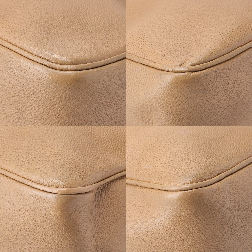 CHANEL Big Coco Mark Double Chain Shoulder Caviar Skin Beige Gold-Tone Hardware, Pre-Owned