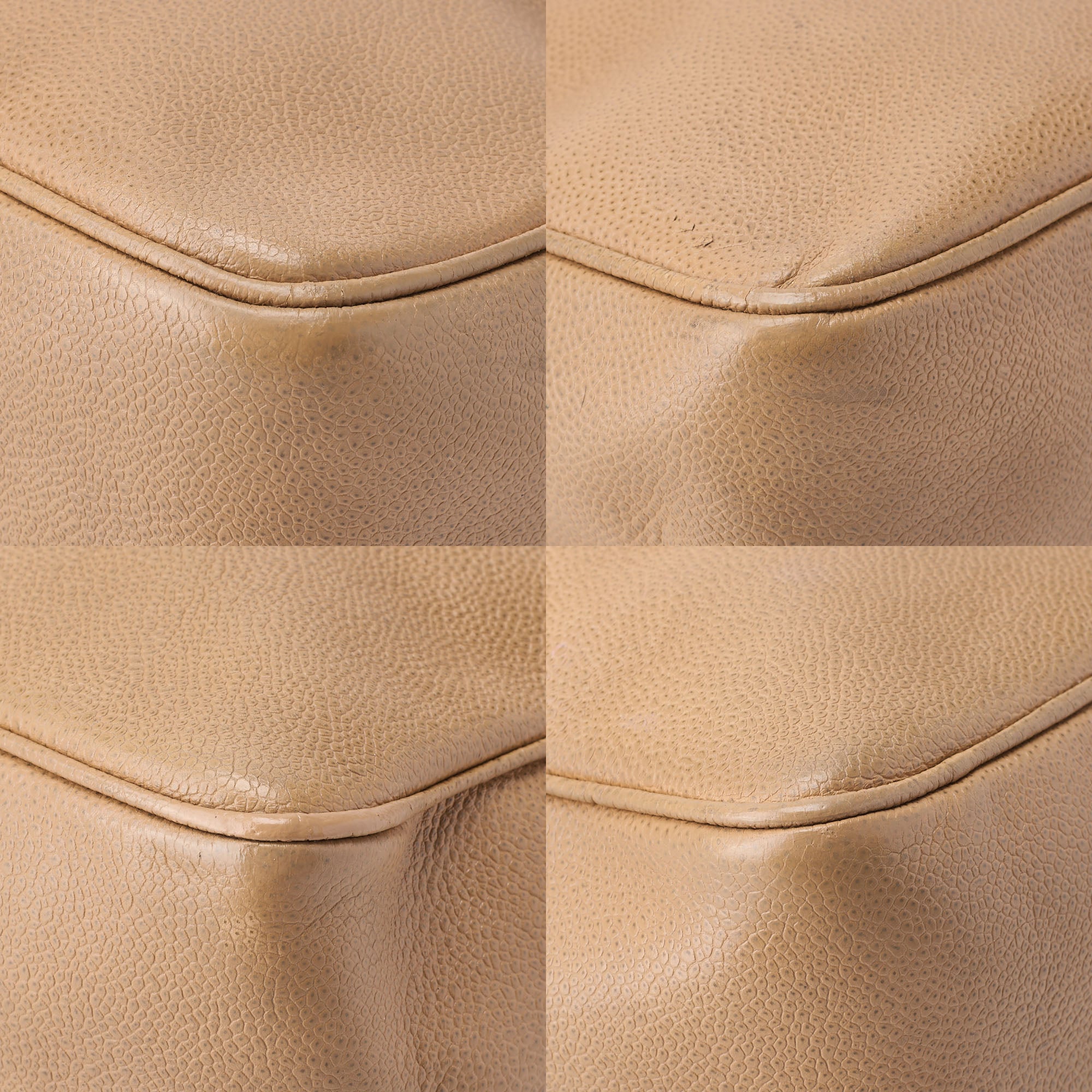 CHANEL Big Coco Mark Double Chain Shoulder Caviar Skin Beige Gold-Tone Hardware, Pre-Owned