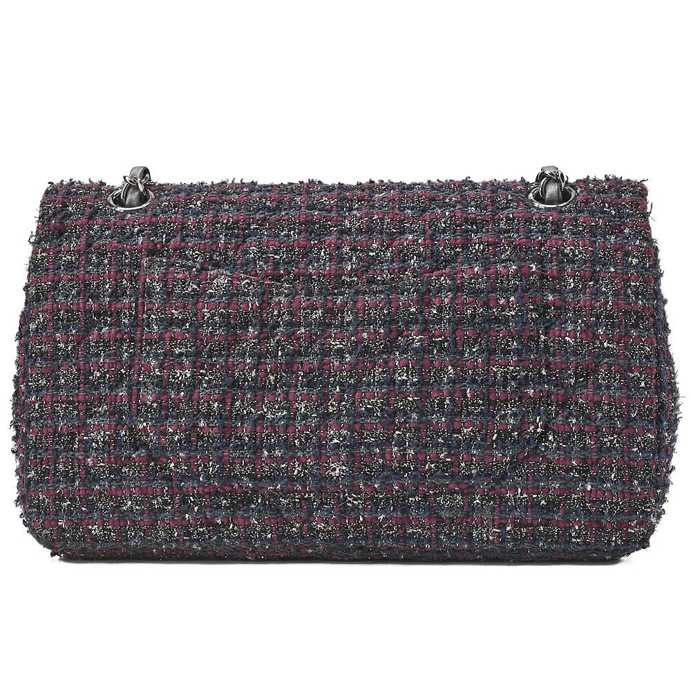CHANEL Matelasse Tweed Double Flap 25cm Chain Shoulder Purple x Silver Silve-Tone Hardware, Pre-Owned
