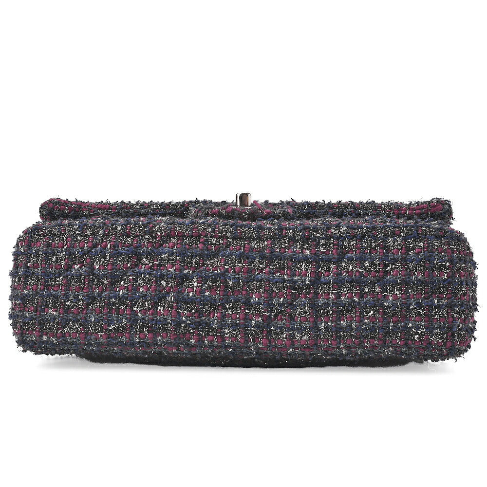 CHANEL Matelasse Tweed Double Flap 25cm Chain Shoulder Purple x Silver Silve-Tone Hardware, Pre-Owned