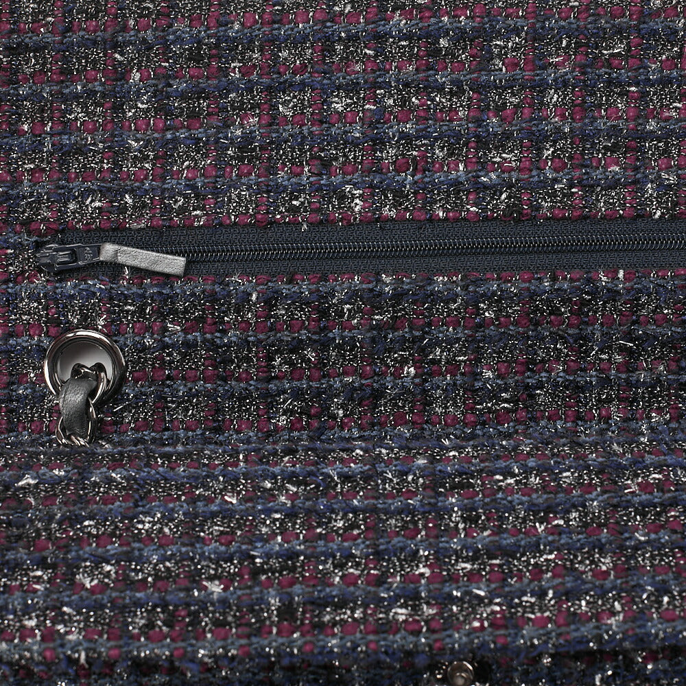 CHANEL Matelasse Tweed Double Flap 25cm Chain Shoulder Purple x Silver Silve-Tone Hardware, Pre-Owned