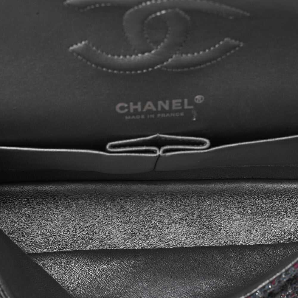 CHANEL Matelasse Tweed Double Flap 25cm Chain Shoulder Purple x Silver Silve-Tone Hardware, Pre-Owned