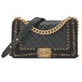CHANEL Tweed X Lambskin Boy Chanel Braided Chain Shoulder Black Gold-Tone Hardware, Pre-Owned