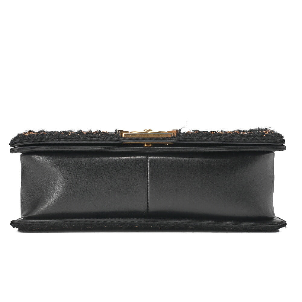 CHANEL Tweed X Lambskin Boy Chanel Braided Chain Shoulder Black Gold-Tone Hardware, Pre-Owned
